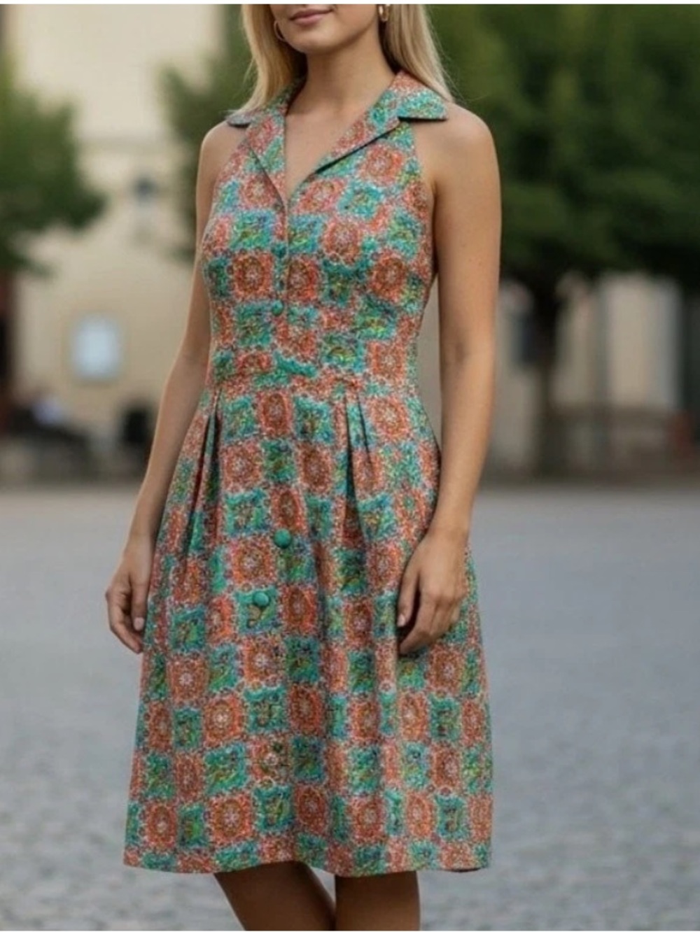 Leifsdottir Anthropologie 100% Silk Abstract Printed Retro Halter Dress